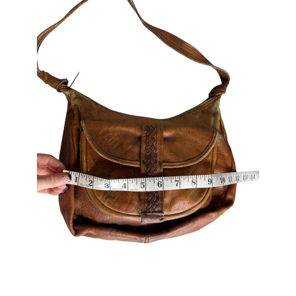 Vintage Frye Leather Serval Zipper Shoulder‎ Bag With Woven Detail - Picture 7 of 9